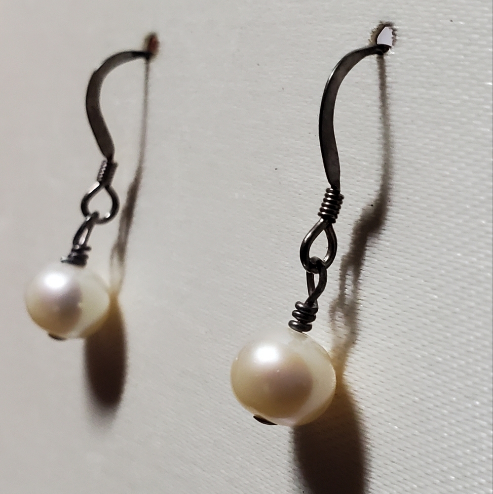 Genuine Freshwater Pearl Drop Sterling Silver Pierced Earrings